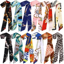 12 Pcs Women Handbag Head Scarf Hair Purse Scarf Handle Ribbon Satin Head Nec...