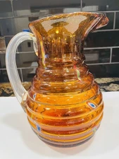 Vintage Ribbed Amber Milifiore Pitcher