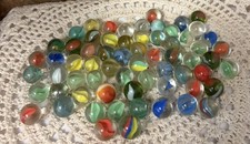 Lot of 65 Glass Marbles Cat  s Eye Swirls Various Colors