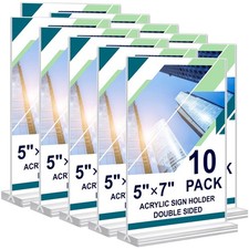 Acrylic Sign Holder 5x7, 10 Pack Clear Double Sided Table Menu Vertical Displ...