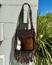 Handmade Cowhide Leather Fringe Crossbody Bag – Western Boho Purse For Women's