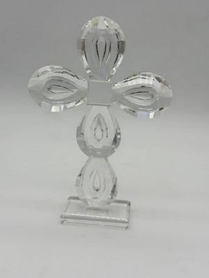 Oleg Cassini Diamond Cut Art Crystal Cross Bless This House Figurine Signed 8.5 