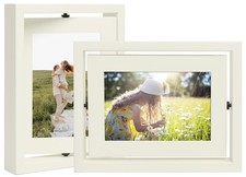 4x6 Double-Sided Rotating Floating Picture Frames 2 Pack, White , Solid Pine...