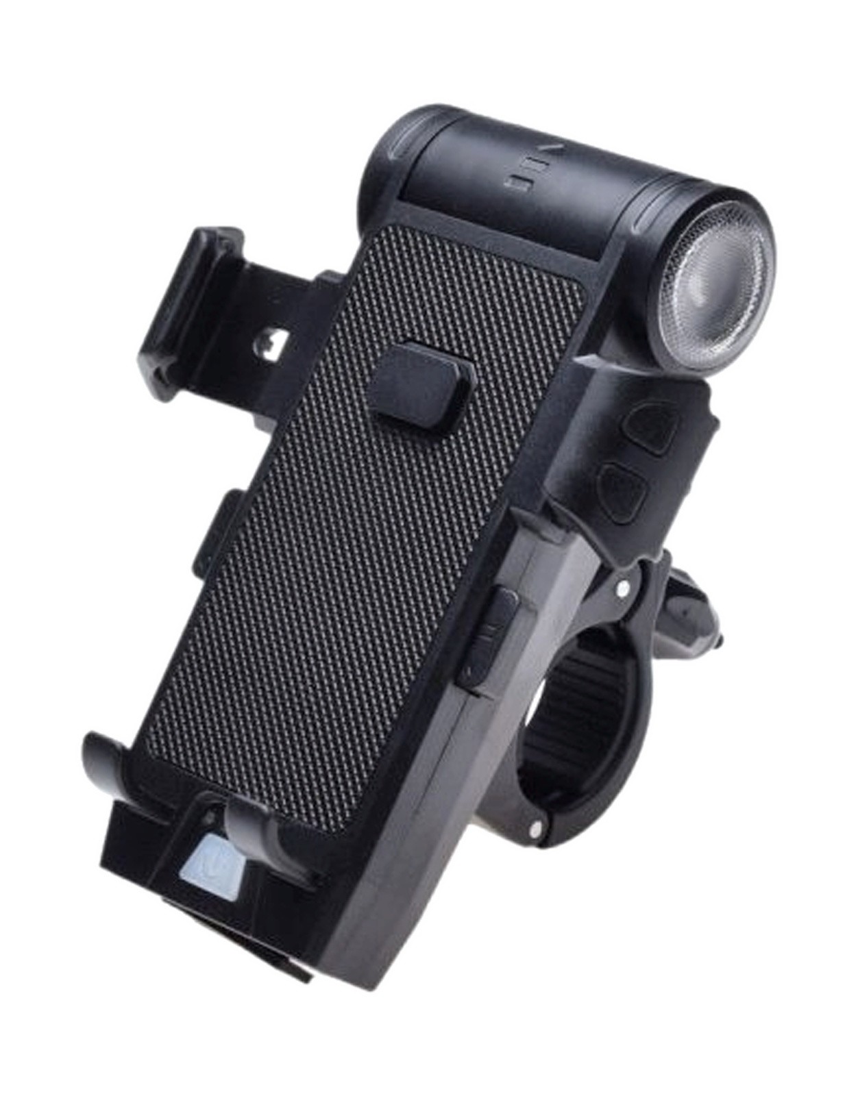 Support téléphone guidon avec lampe LED noire en aluminium pour vélo et trottinette électrique