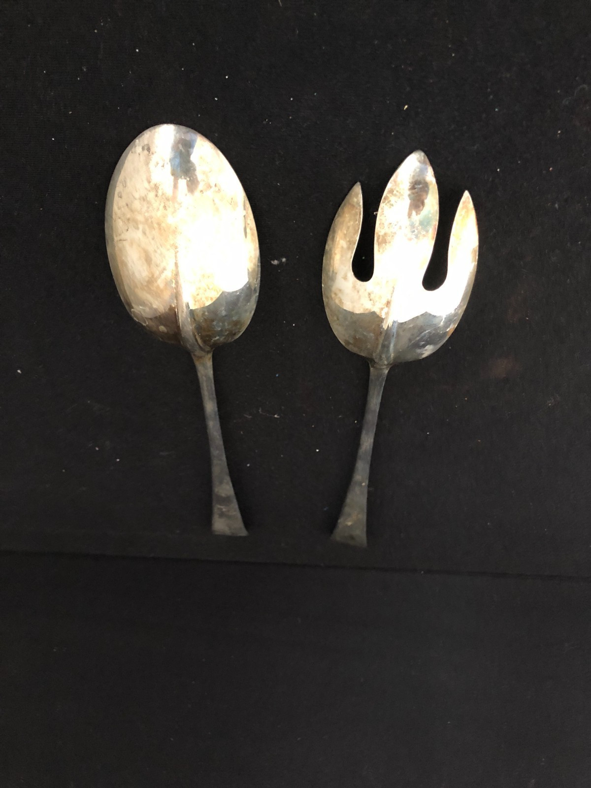 Vintage Silver Tone Salad Server Fork and Spoon Set, Heavy