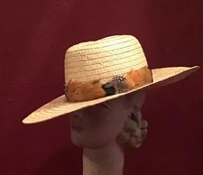 Vintage 60s 70s Straw Hat Happy Cappers Summer Beach wide brim made in usa