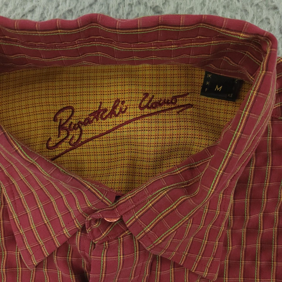 Bugatchi Shirt Mens Medium Red Yellow Check Plaid Long Sleeve Button Front Modal - Image 4 of 4