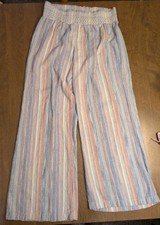 Indigo Rein textured striped wide-leg pants blue cream peach Linen Blend Stretch