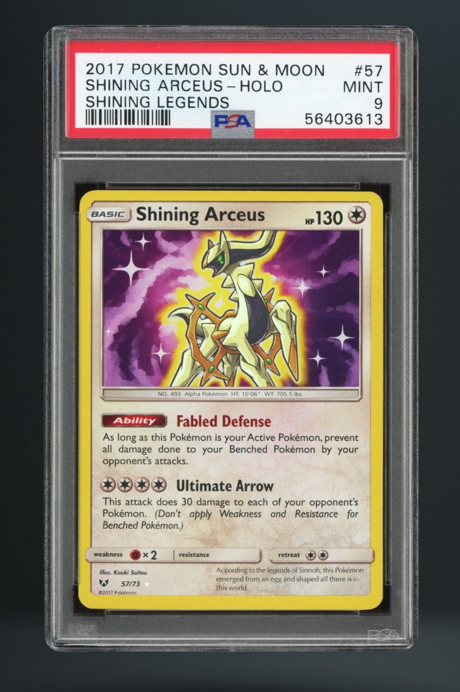 The Pokémon Company 2017 Shining Arceus Shining Legends 57/73 PSA 9 Holo English
