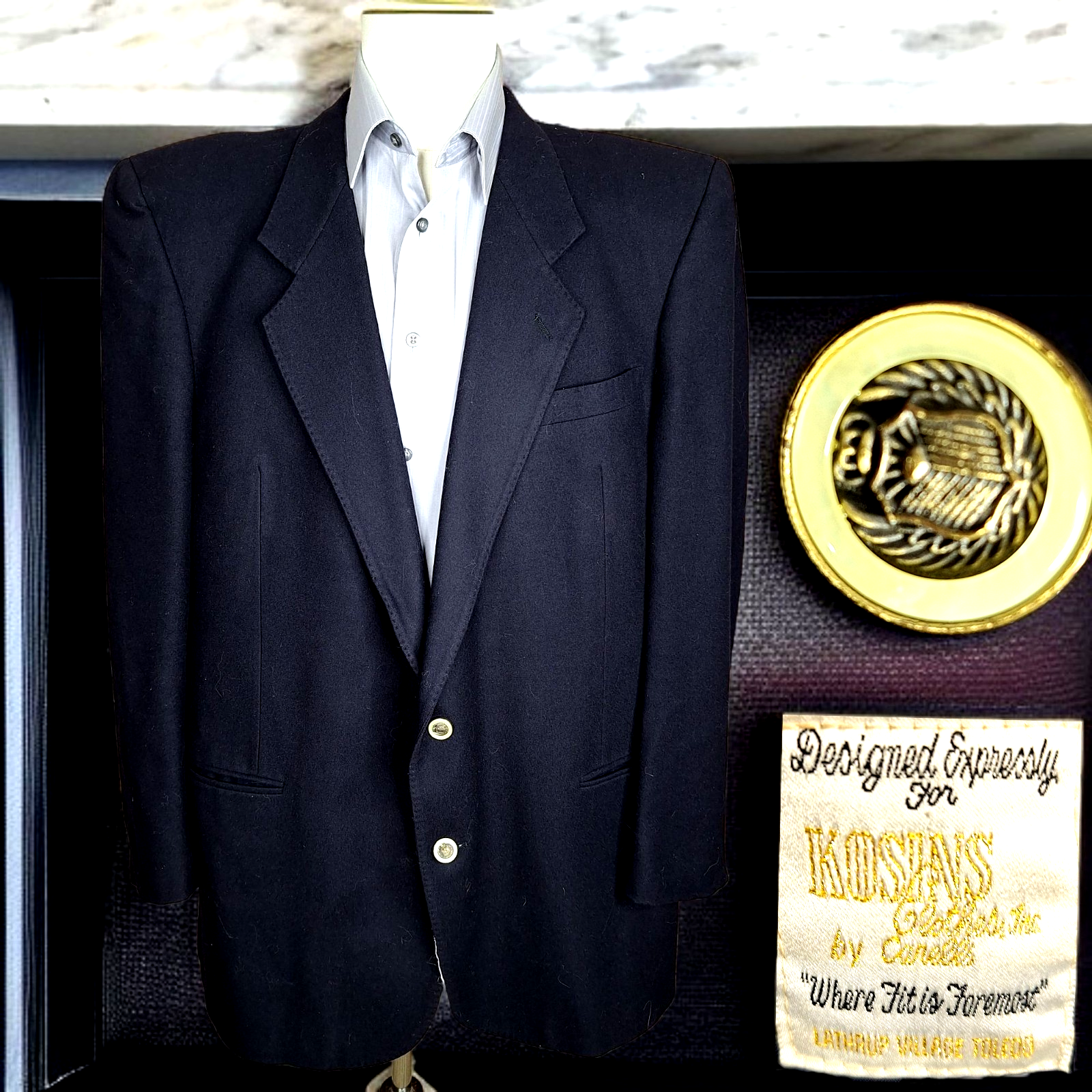 Carelli Sport Coat Blazer Mens 48R Black Ventless Cashmere Blend