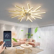36'' Modern Sputnik Ceiling Fan with LED Light Flush Mount Remote APP Control