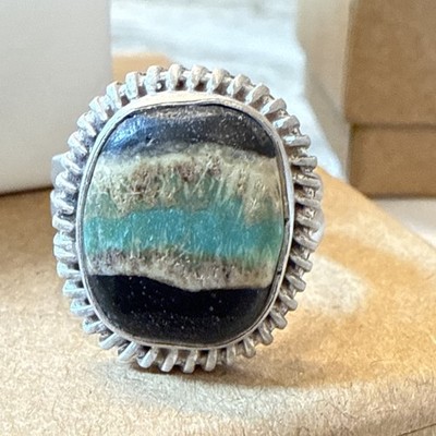 BLACK JACK RIBBON TURQUOISE Ring Navajo Southwestern Adjustable Sterling Silver