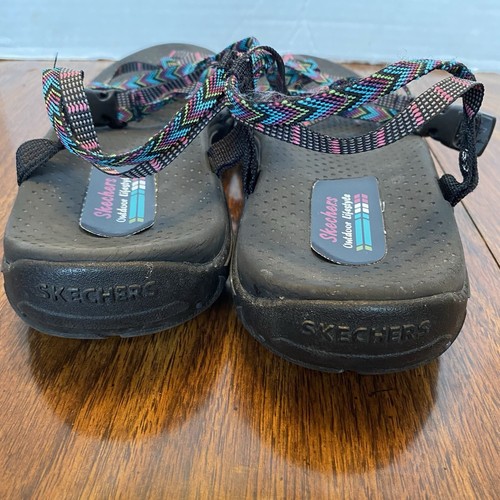 Skechers Sz 11 Women’s Reggae Loopy Blue Pink Strappy Toe Loop Sport Sandals - Picture 3 of 8