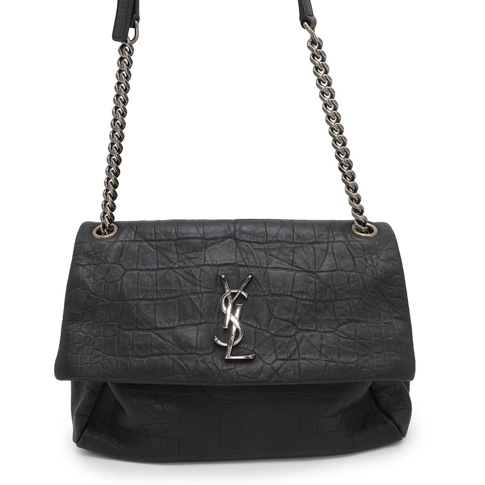 SAINT LAURENT PARIS Borsa a tracolla con catena in pelle goffrata nera 574106