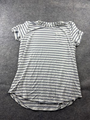 Albion Women s Size M Blue White Striped Preppy Minimal Capsule Pocket Tee Shirt