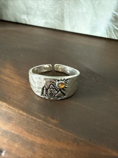 Mountain and Pine Tree Sterling Silver Ring Artisan Mountain Ring