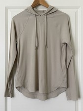 SAGE Collective Lightweight Long Sleeve Ribbed Hoodie Beige Thumbhole Pullover S