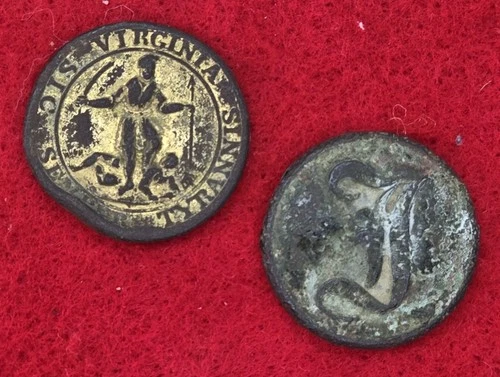 CONFEDERATE VIRGINIA AND SCRIPT I BUTTONS RECOVERED GRAND ECORE IN LOUISIANA (2)