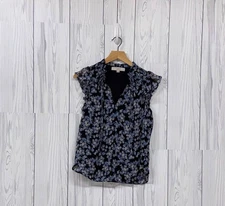 Ann Taylor LOFT sleeveless top womens size extra small black floral blouse