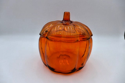 Vintage Anchor Hocking Orange Glass Pumpkin Anytime Candy Cookie Jar With Lid