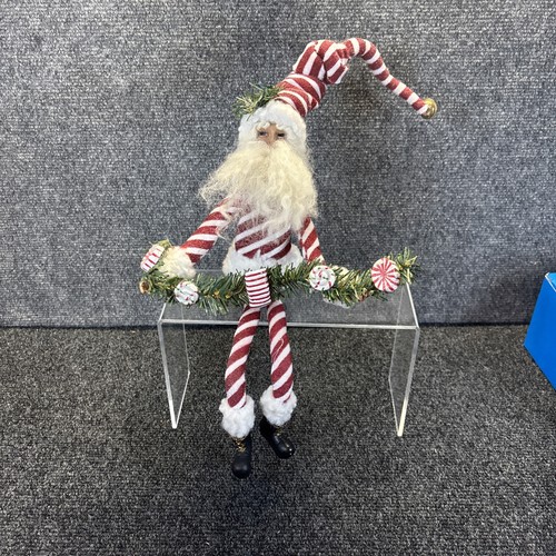 Elf Figurine Doll~Candy Cane Outfit~Holding "Candy Wreath"~Very Bendable