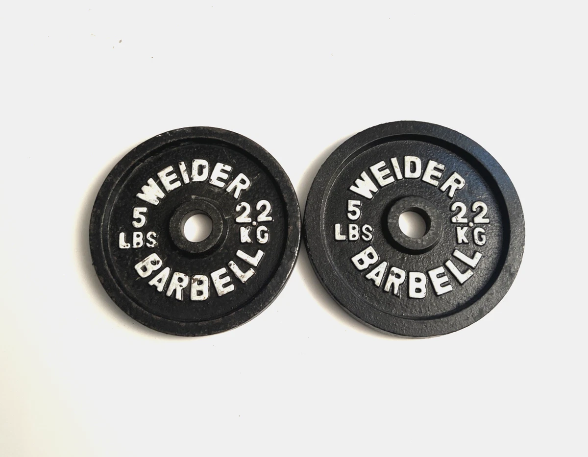 Lot De 2 Poids Weider 5lb - Disques De Musculation Vintage - Fonte - Trou De 1 Pouce - Total 10lb