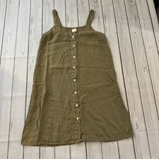 Pou Nou Womens 100% Linen Button Front Tank Dress Olive Green Size S