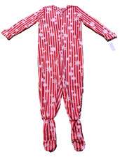 Women's Footed Pajamas Red Striped Snowflake Winter Christmas Fleece NWT