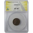 1926 S Lincoln Wheat Cent VF 35 ANACS Penny 1c Coin SKU:I25570