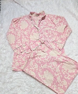 Bed Head Fine Organic Cotton Pink Floral Damask Pajama Set Size Large 