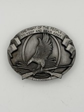 Vintage 1984 belt buckle Bergamot brass works eagle with gun USA Pewter