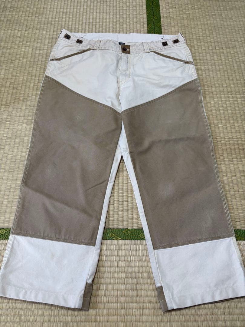 White/Beige Patchwork Work Pants Vintage Effect V… - image 1
