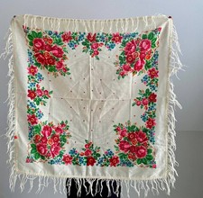 Vintage Floral Wool Scarf with Tassels, Baba Shawl. gift