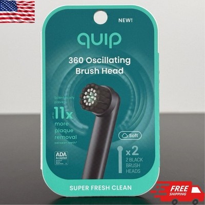 Quip 360 Oscillating Brush Head Soft Black Replacement Heads 2 Pack New