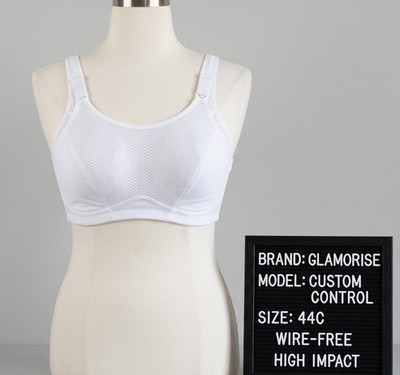 Glamorise Custom Control Sports Bra 44C White Wirefree High Impact 1166