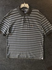 Vintage Tommy Hilfiger Shirt Men  s Blue/Gray Striped Y2K Lioncrest Logo Polo