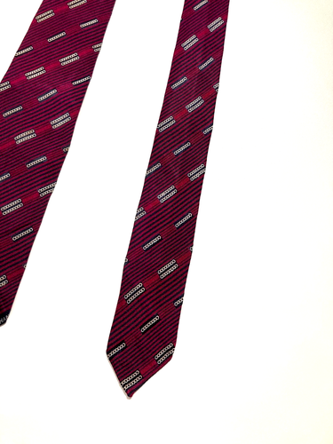 CHANEL VINTAGE LOGO BORDE CC COCO CADENAS CORBATA SIN FORRO SFODERATO GAMA ALTA ITALIA ROJO - Imagen 10 de 18