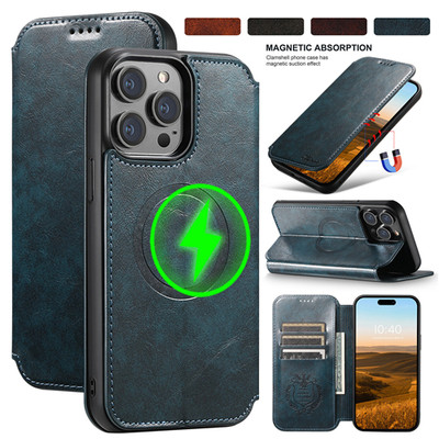 Magsafe Magnet Hülle für iPhone 17 16 Pro Max 15 14 13 12 Flip Leder Cover