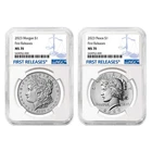 2023 $1 Morgan and Peace Silver Dollar 2pc Set NGC MS70 FR Blue Label