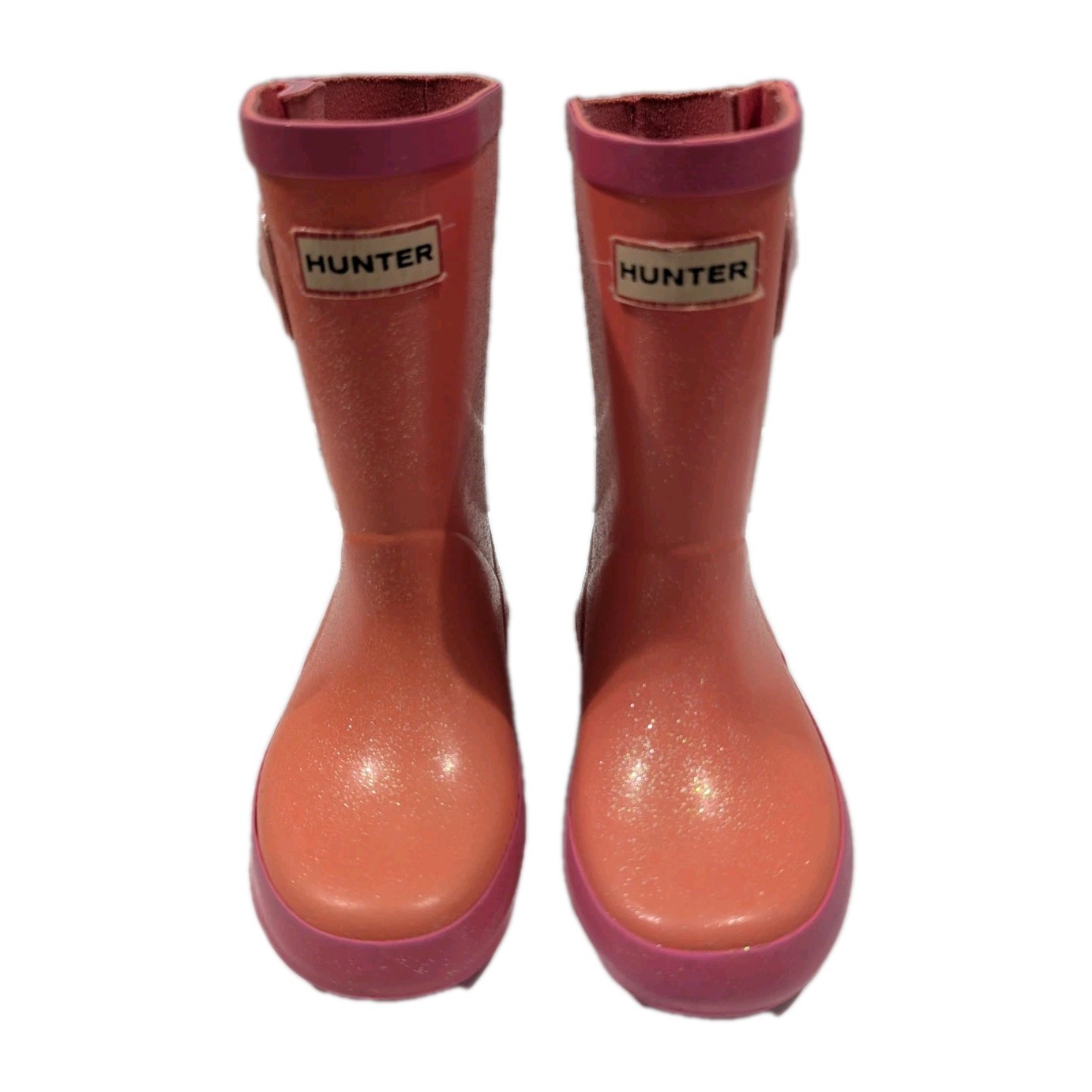 Hunter Rain Boots Girls Size 8  Pink/Orange Glitter Solid Rubber Mid Calf-image