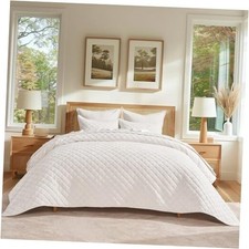 Luxury Velvet Quilt Set KING/CAL.KING 108" x 96" Classic Diamond Ivory White