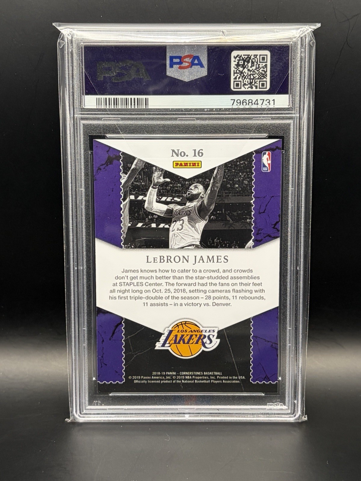 LeBron James 2018-19 Panini Cornerstones Unbreakables #16 PSA 9 view 2