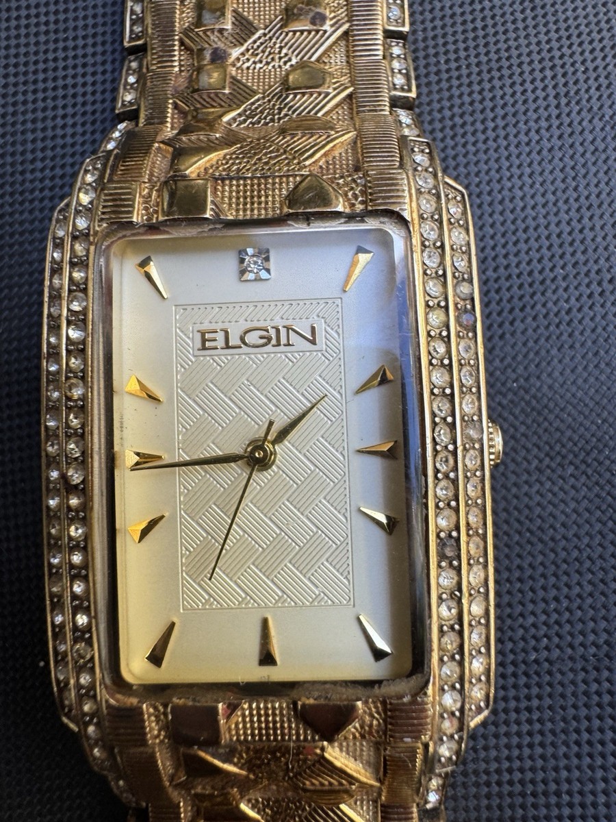 Elgin Gold-Tone Bracelet Dress Watch Vintage Retro Genta Style