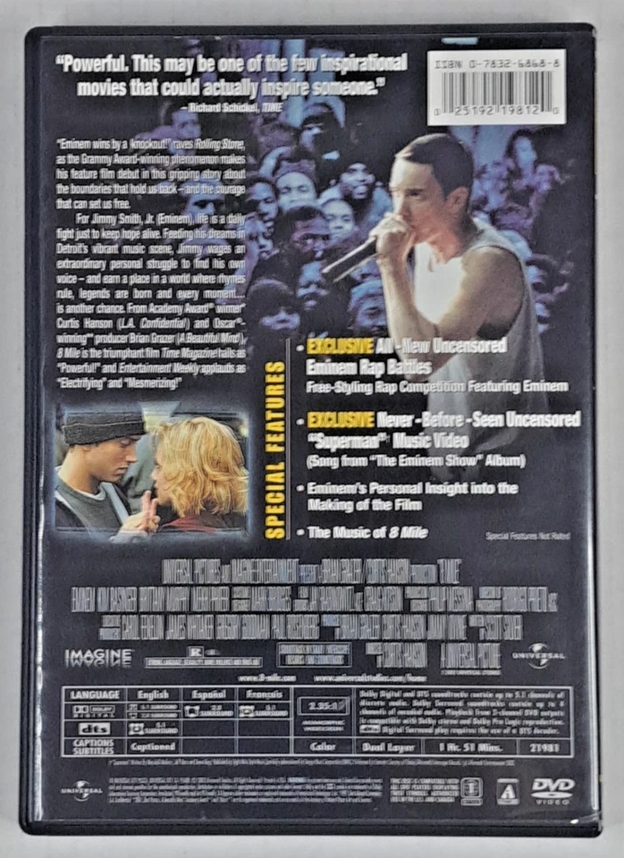 8 Mile (DVD, 2003, Widescreen Uncensored Bonus Materials) - Image 2 of 4