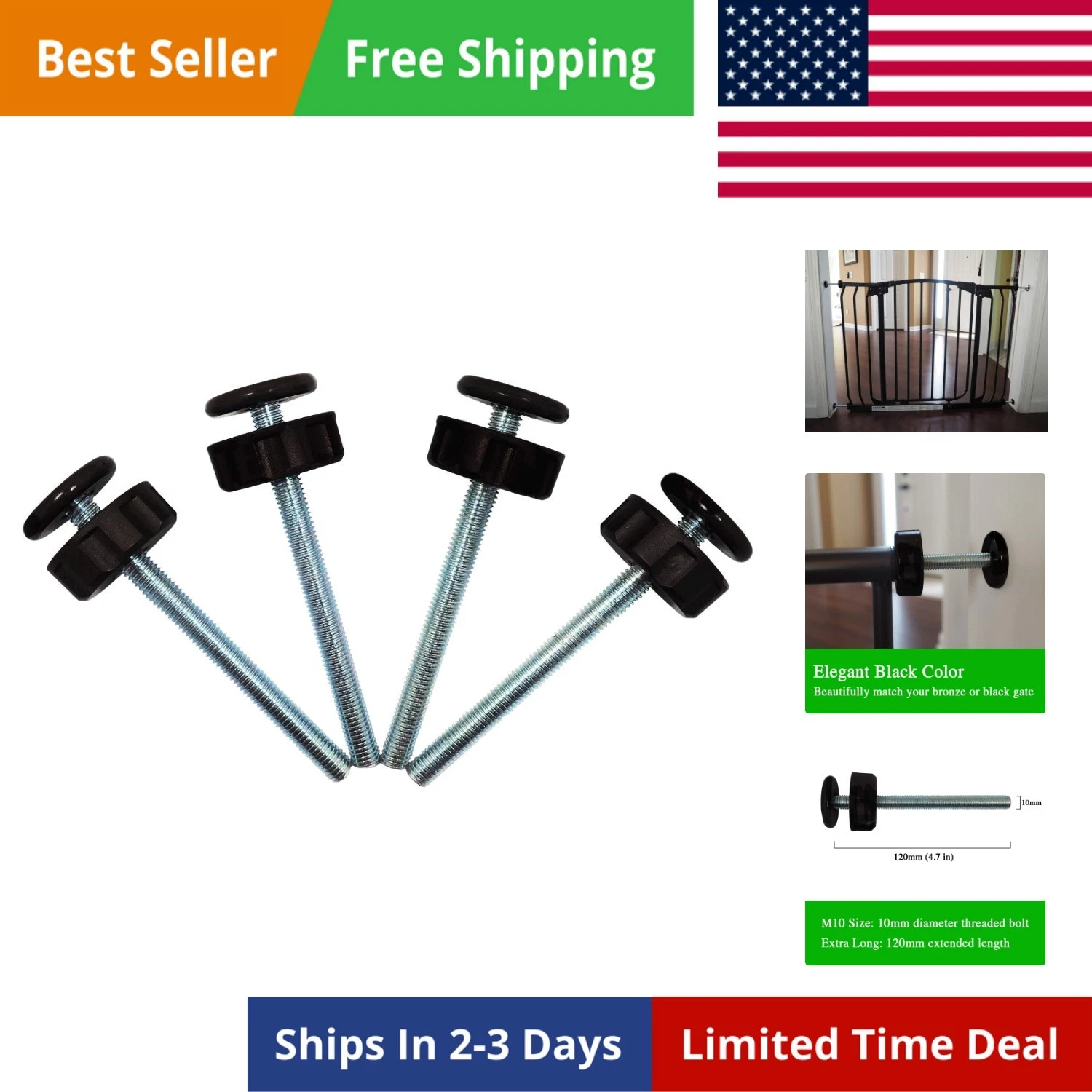Extra Long M10 10mm Spindle Rods for Pressure Mounted Baby and Pet Safety Gat...
