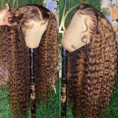 Kinky Wigs Women Highlight Wig Preplucked Glueless Synthetic Lace Front Wig