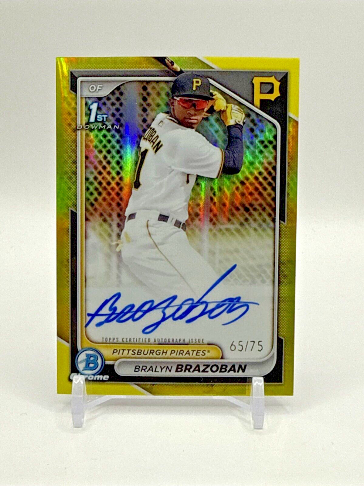 2024 Bowman Chrome Bralyn Brazoban Yellow Refractor 1st Auto #/75 Pirates