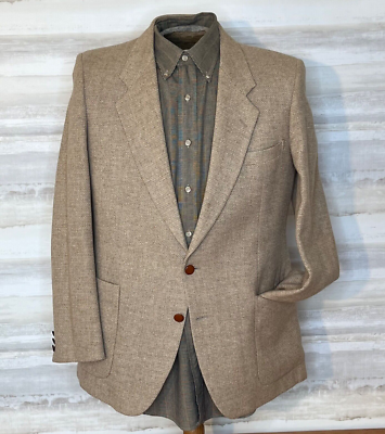 Yvette Saint Laurent Mens Wool Jacket Blazer L Beige Tan Wood