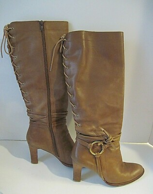 Corso Como Tan Leather Zip Fashion Knee High Boots Size 6.5 M