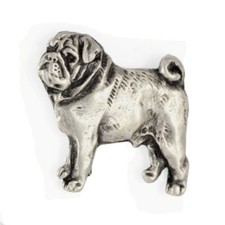Mops, Pug, Carlin, Carlino, Doguillo  - Versilberte Hundebrosche, elegante Anste